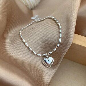 925 Sterling Silver Dainty Beaded Heart Bracelet